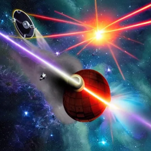 Image similar to Galactic War in space with Scary Space Crafts firing laser beams and destroying planets