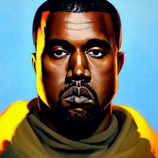 Image similar to Greg Manchess portrait painting of Kanye West mage as Overwatch character, wacky, medium shot, asymmetrical, profile picture, Organic Painting, sunny day, Matte Painting, bold shapes, hard edges, street art, trending on artstation, by Huang Guangjian and Gil Elvgren and Sachin Teng