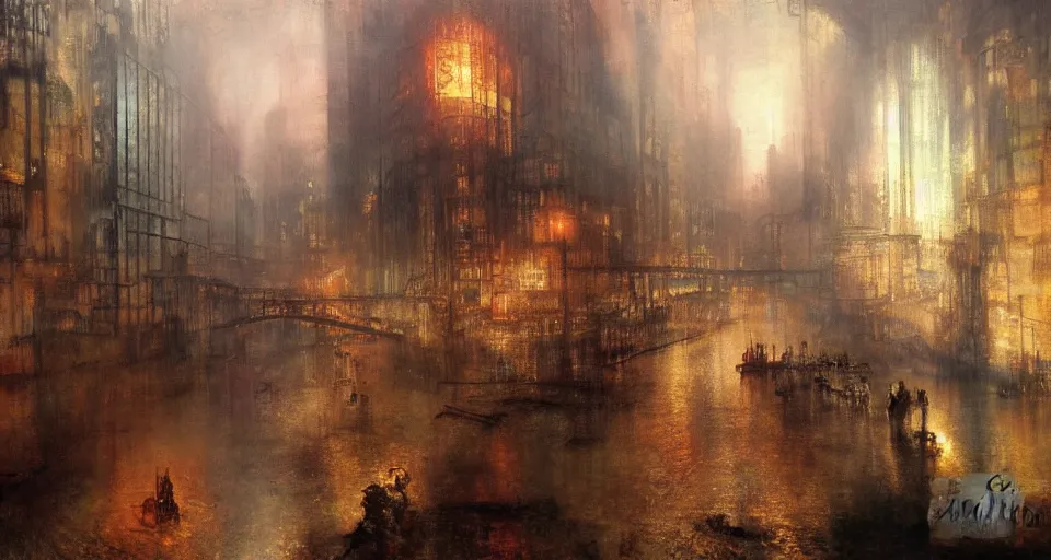 Prompt: illegal marketplace hidden in the sewers. steampunk, cyberpunk, soviet, oil on canvas by William Turner