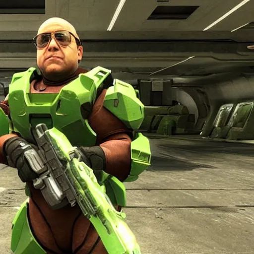 Image similar to Danny DeVito starting as Master Chief in Halo 3 (2007)