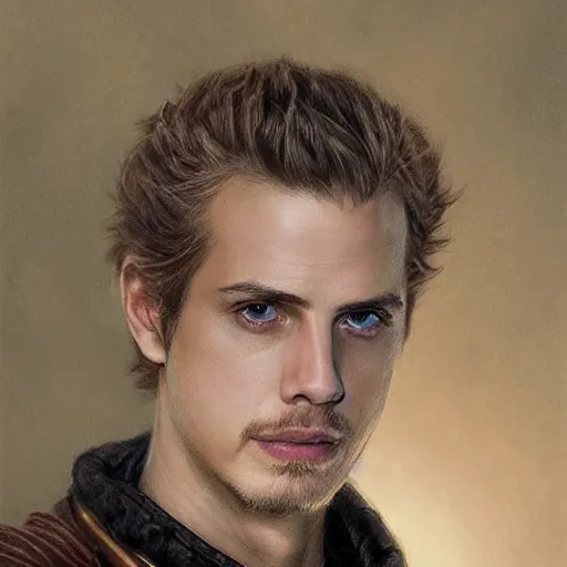 Prompt: Hayden Christensen as a fantasy D&D character, close-up portrait art by Donato Giancola and James Gurney, digital art, trending on artstation