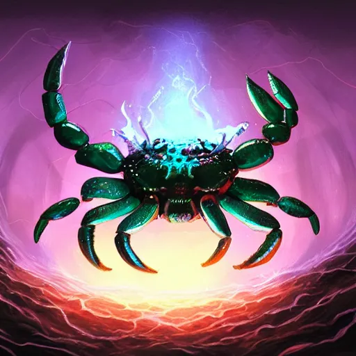 Image similar to lovecraft, migo, fungoid crab with wings, glowing head, flying, night sky, eldritch, highly detailed, digital painting, artstation, concept art, matte, sharp focus, illustration