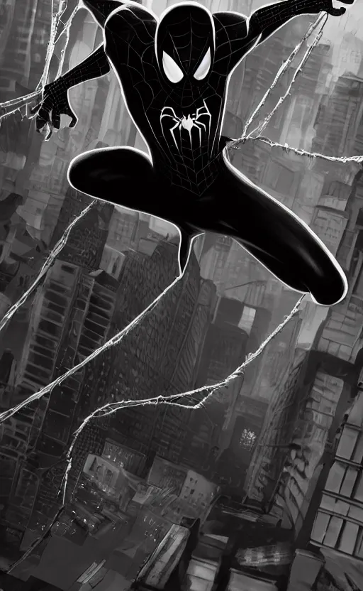 Prompt: spiderman noir, dynamic lighting, photorealistic fantasy concept art, trending on art station, stunning visuals, creative, cinematic, ultra detailed