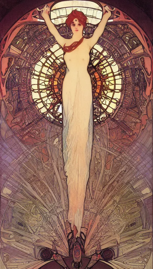 Image similar to techno artwork, by alfons maria mucha