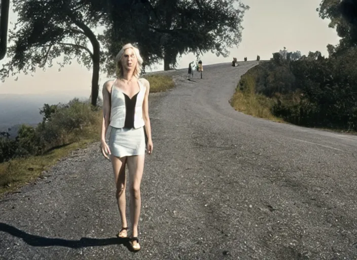 Image similar to Naomi Watts walking Mulholland Drive, Gregory Crewdson, Joel Sternfeld