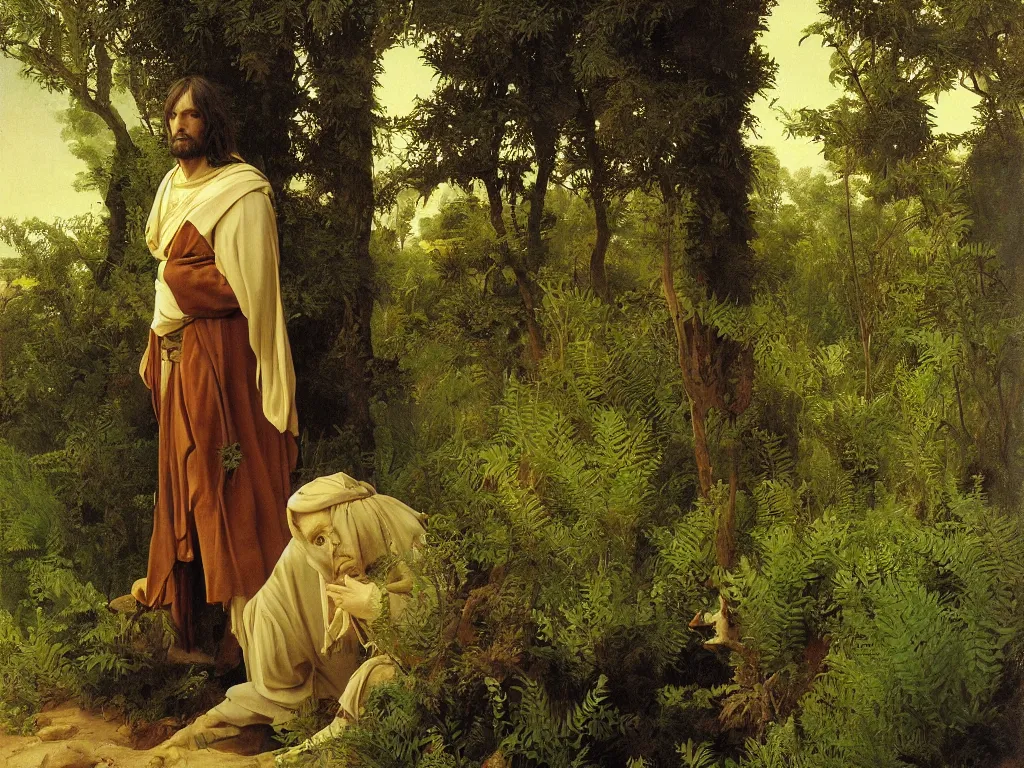 Image similar to portrait of aragorn in a desert oasis, ferns. painting by georges de la tour