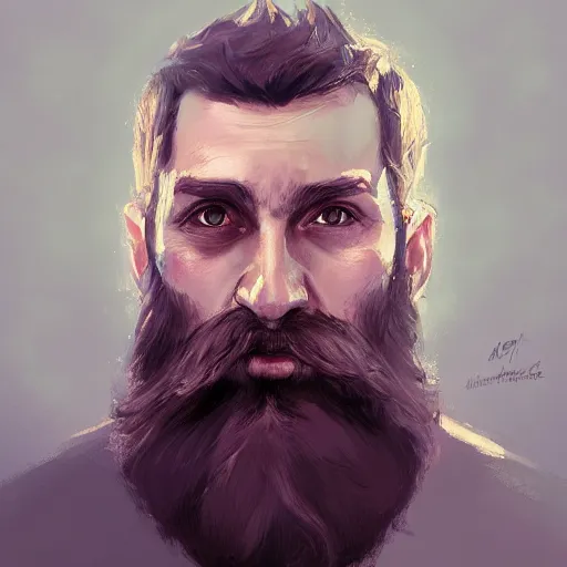 Image similar to a man with a beard is staring at the camera, a character portrait by Mandy Jurgens, cgsociety contest winner, shock art, artstation hq, speedpainting, official art