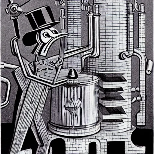 Prompt: an anthropomorphic factory machine with a grinning face by boris artzybasheff