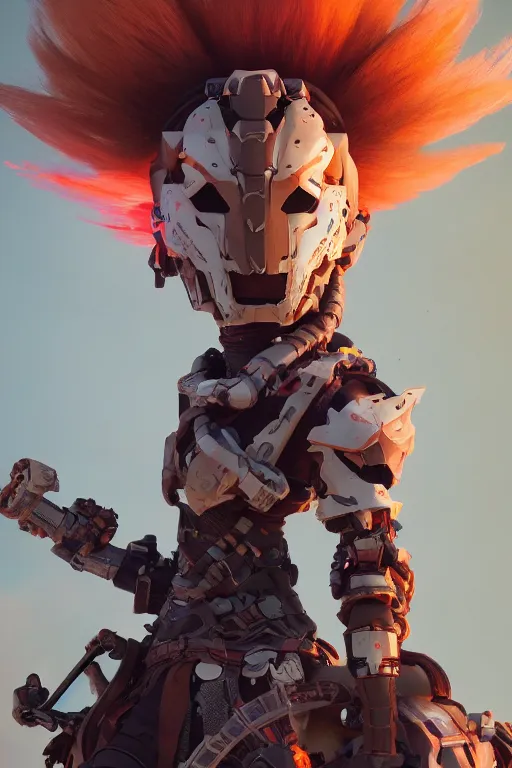 Image similar to combination suit armor aloy horizon forbidden west horizon zero dawn robot ninja mask helmet backpack tribal, aesthetic octane render, 8 k hd resolution, by ilya kuvshinov and cushart krentz and gilleard james radiating a glowing aura cgi rtx 2 0 2 2