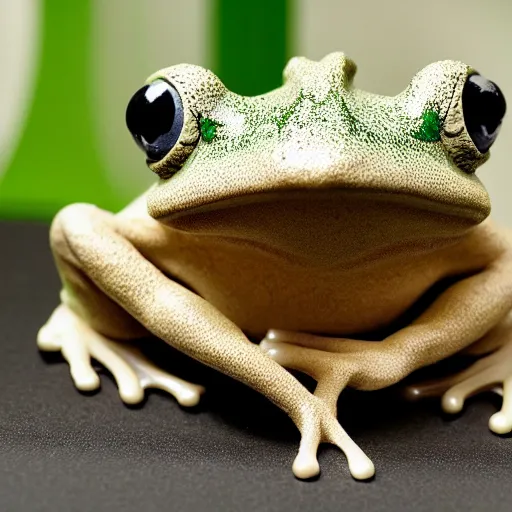 Image similar to a small frog standing on two feet at the hotel reception entry, in the style of dr. seuss