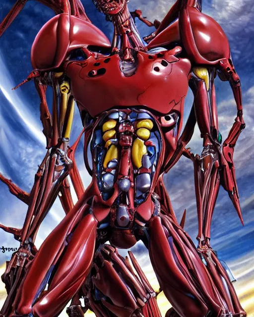 Image similar to evangelion by glenn fabry, biomechanical, 4 k, hyper detailed