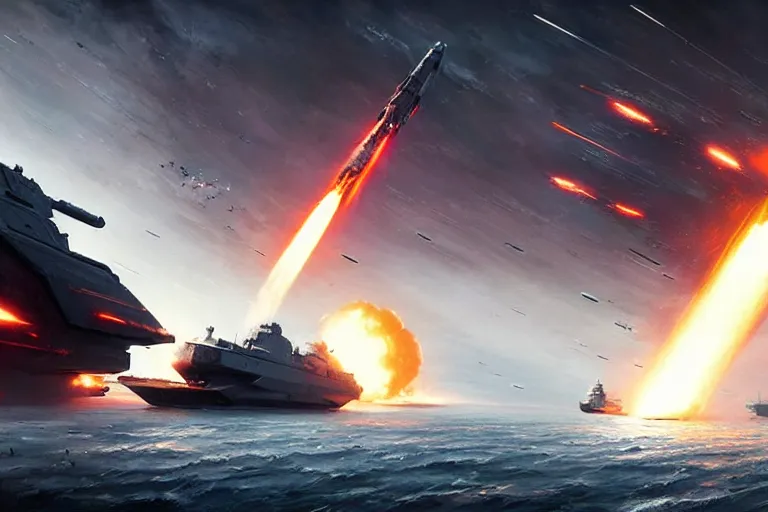 Image similar to large scale space battle, a large warship is exploding, epic science fiction digital art by greg rutkowski