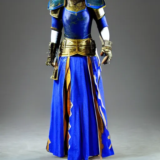 Prompt: full body photo of a female warrior wearing lapis lazuli armor