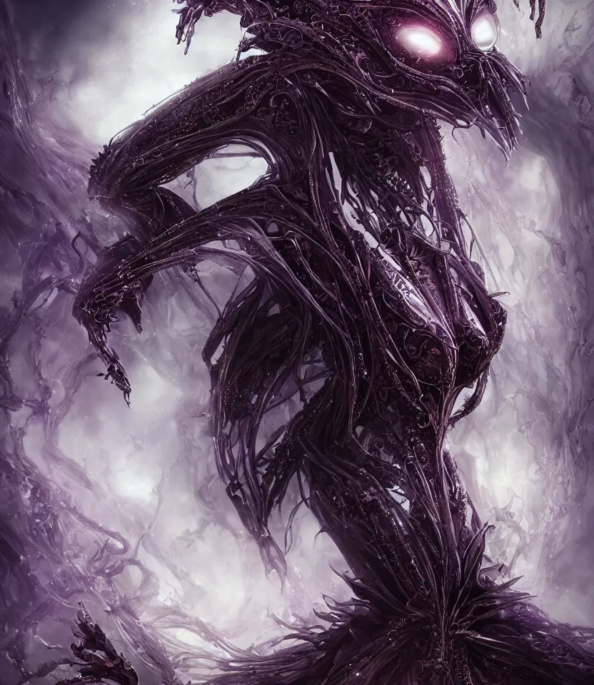 Image similar to close up portrait on the enchanting femenine queen of the zerg, hyper attractive, seductive, very complex, hyper-maximalist, overdetailed, legendary cinematic, darkfantasy, archetype with timeless beauty breathtaking eyes, her spider like legs spread evenly around her framing the image, collossal alien ship in the sky behind her, highly intricate, digital art, very elegant, HDR 8K, biblical art, realism, incomprehensible yet perspicious detail, unbeatable quality, silent hill aesthetic, photorealistic, lifelike, DSLR 8k, unbeatable coherency, Omnious intricate, octane render, created Nixeu & z--ed from deviantart