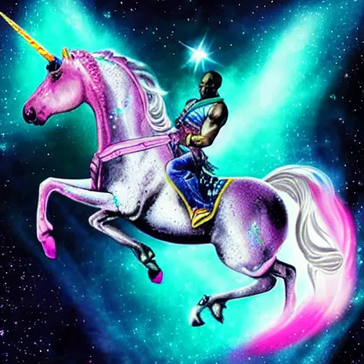 Image similar to “DMX riding a unicorn in space”