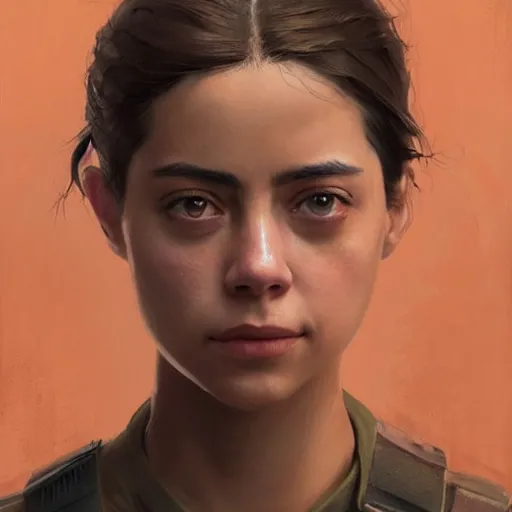 Image similar to portrait of a woman by greg rutkowski, she looks like rosa salazar, impeccable military composure, wearing tactical gear of the galactic alliance, star wars expanded universe, she is about 2 0 years old, highly detailed portrait, digital painting, artstation, concept art, smooth, sharp foccus ilustration, artstation hq