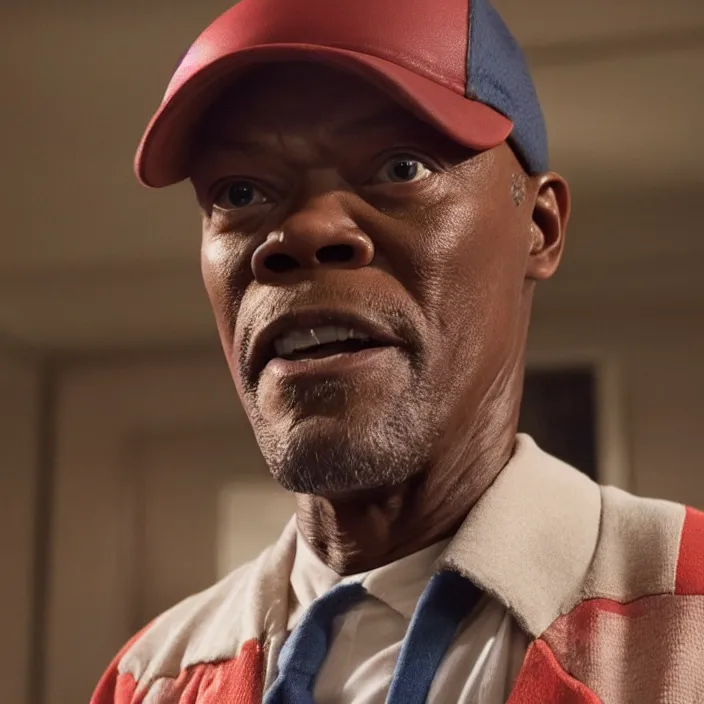 Prompt: film still of Samuel L Jackson in Stranger Things season finale, 4k