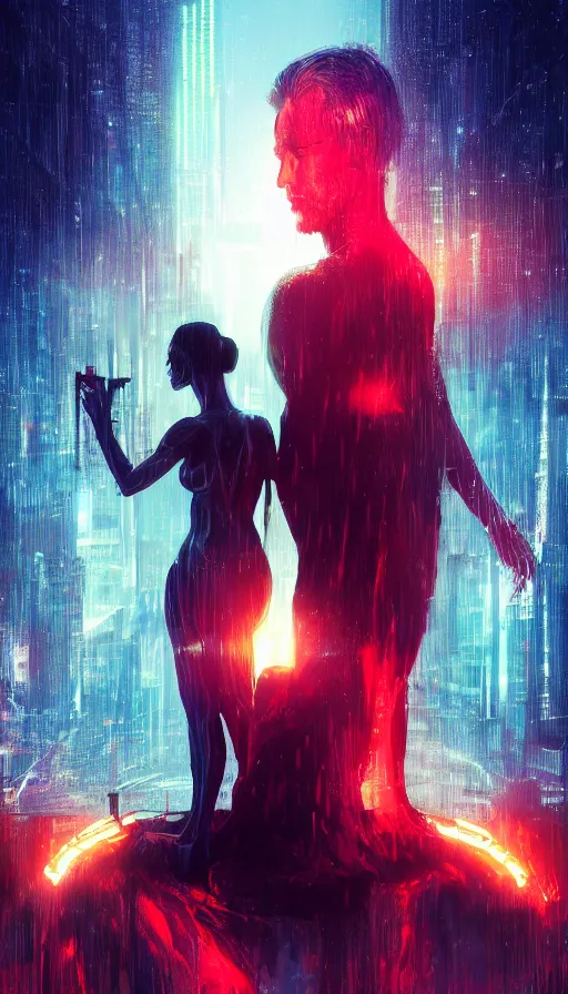 Prompt: altered carbon, adam and eve, neon, dreamy vibe, lord of the rings, matrix, fame of thrones, fibonacci, sweat drops, insane intricate, highly detailed, cinematic, atmospheric. digital painting, artstation, concept art, smooth, sharp focus, illustration, unreal engine 5, 8 k, art by laura sava