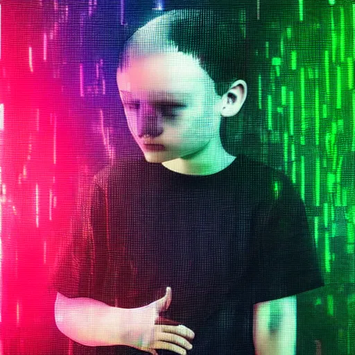 Prompt: sad kid. glitchcore, RGB shift