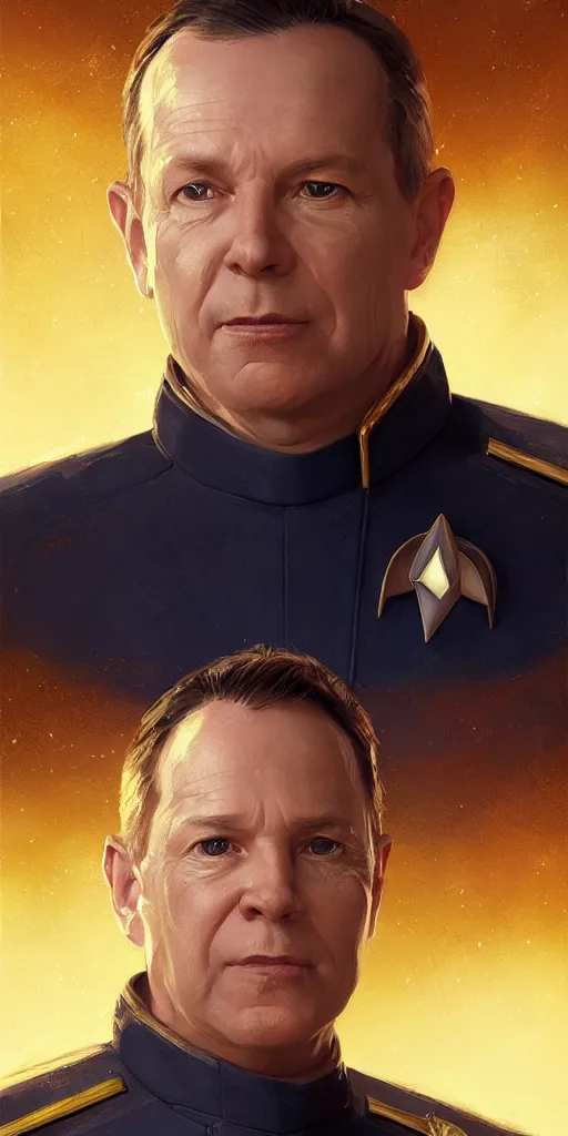 Prompt: portrait of Senator Mark McGowan wearing his starfleet captains uniform, realistic character concept, high fantasy, light atmosphere, golden ratio, cinematic lighting, hyperdetailed, high resolution, insanely detailed and intricate, artstation, Marc Simonetti, Greg Rutkowski