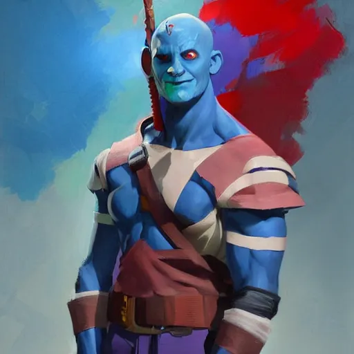 Image similar to greg manchess portrait painting of yondu udonta as overwatch character, medium shot, asymmetrical, profile picture, organic painting, sunny day, matte painting, bold shapes, hard edges, street art, trending on artstation, by huang guangjian and gil elvgren and sachin teng