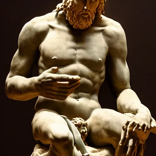 Image similar to A photo of Michelangelo’s sculpture of David wearing headphones DJing