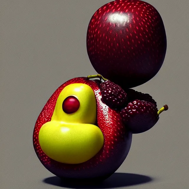 Prompt: bizarre cartoon fruit figurine that looks just like samuel l jackson as a fruit, by naoto hattori 8 k, fruit eyes, fruit world, beautiful intricate painting, hyper realistic, studio lighting, octane render