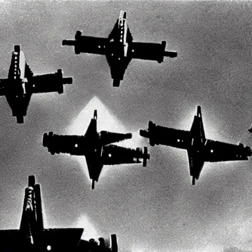 Image similar to an old ww2 photograph of star wars TIE fighters, AT-AT, WW2 planes fighting