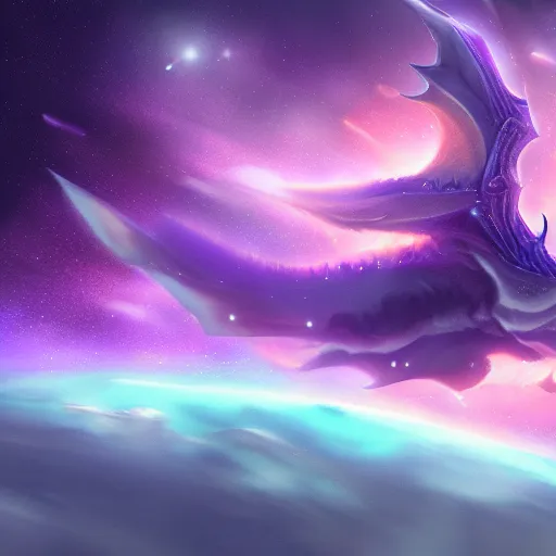 Image similar to a purple star galaxy dragon flying through nebulous space, trending on artstation, digital art, 4k, high detail, cinematic, cinematic lighting, high detail, realistic