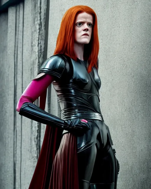 Image similar to rose leslie portraying a beautiful mara jade from star wars legends, beautiful rose leslie mara jade, in a black suit, without lightsaber, movie, hyper realistic, hollywood promotional image, imax, 8 k