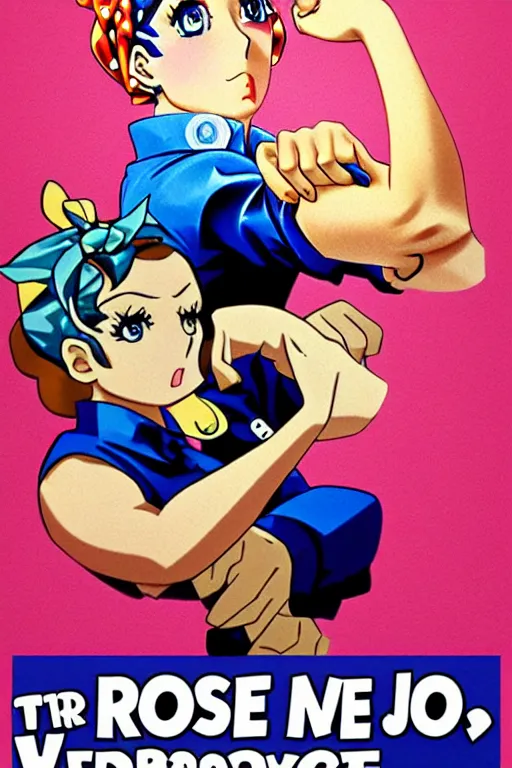 Prompt: anime rosie the riveter poster, anime girl poster, cute parody, jojo's bizarre adventure