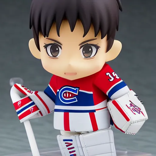 Prompt: high quality portrait flat matte painting of cute Nendoroid figurine of Carey Price Goaltender, in the style of nendoroid and manga NARUTO, number 31 on jersey, Carey Price Goaltender, An anime Nendoroid of Carey Price, goalie Carey Price!!!, number 31!!!!!, Montreal Habs Canadiens figurine, detailed product photo, flat anime style, thick painting, medium close-up