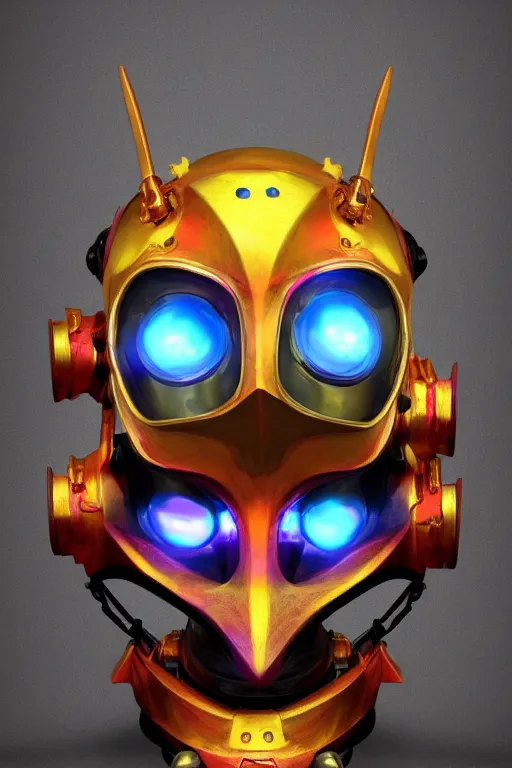 Image similar to colorful vivid steampunk mask minimalist fantasy art robot ninja helmet, global illumination ray tracing hdr fanart arstation by sung choi and eric pfeiffer and gabriel garza and casper konefal