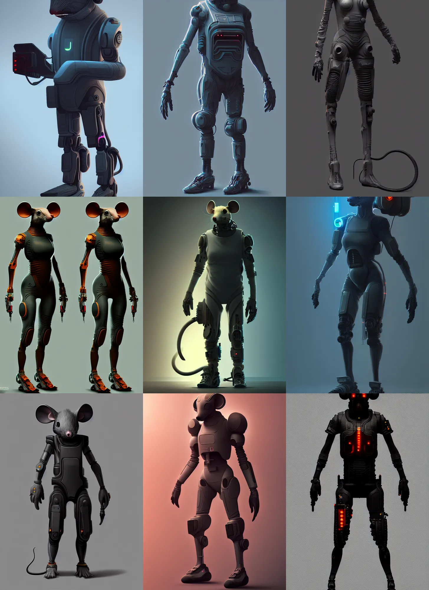 Prompt: full body character of an antropomorphic mouse technomage, high detail, scifi, cyberpunk style, soft studio lighting, digital painting, concept art, octane render