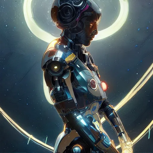 Image similar to cyborg droid entanglement milky way, epic lighting, sketch illustration, ultra detailed, art by artgerm and greg rutkowski and alphonse mucha