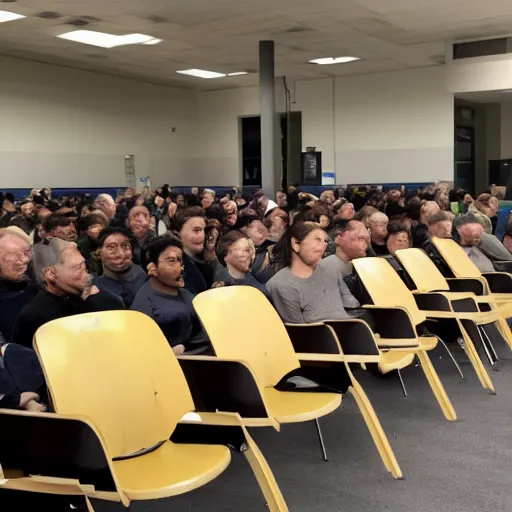 Prompt: werner herzog sits surrounded by empty chairs in the waiting area of the dmv. ultra wide angle, wes anderson, award winning, hyperrealistic, grand budapest hotel, studio lighting, very detailed face, 4 k