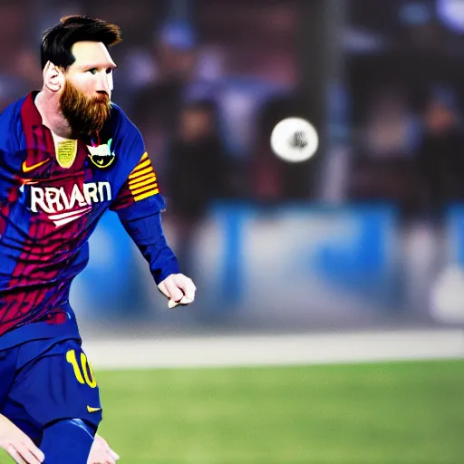 Prompt: Lionel Messi hitting the ball, photorealistic, 4k