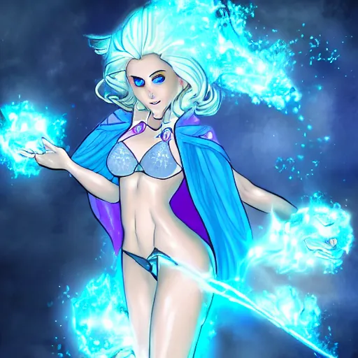 Prompt: a sexy female mage casting frost blast