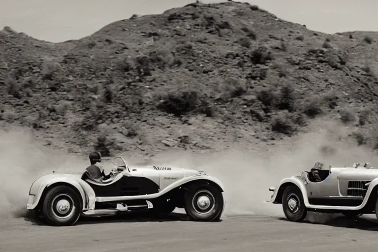 Image similar to mercedes benz 7 1 0 ssk trossi roadster 1 9 3 2, dakar rally footage, speed, bladerunner