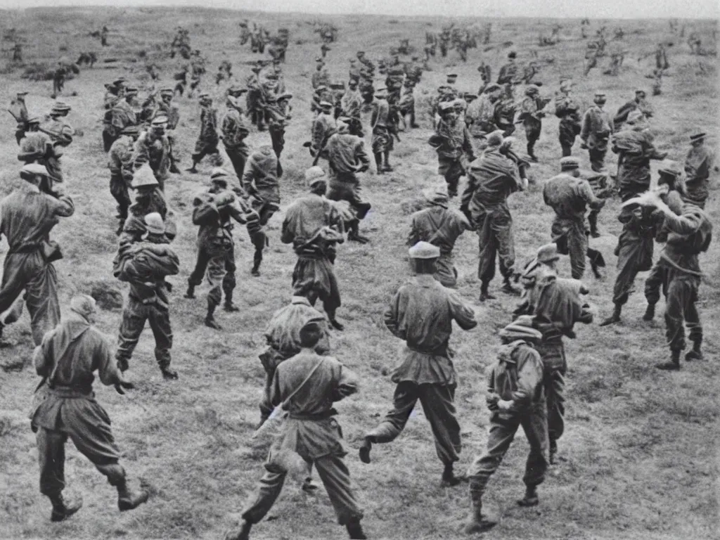 Image similar to “ a vintage photograph of soldiers training ”
