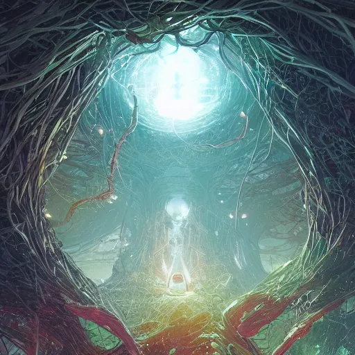 Image similar to Abandoned multiverse portals cover is thick Vines from the Pangea,bright,soft,by greg rutkowski and rossdraws and victo nagi