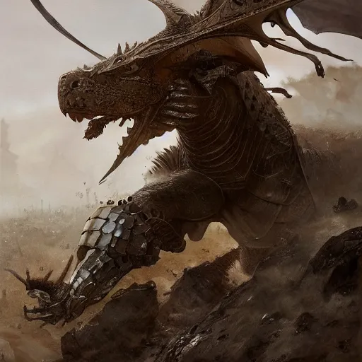 Prompt: soldier in dragon armor ravaging the battlefield, 8 k octane beautifully detailed render, post - processing, extremely hyper - detailed, intricate, epic composition, cinematic lighting, masterpiece, trending on artstation, masterpiece, stunning art by anders zorn, wonderful masterpiece by greg rutkowski, beautiful cinematic,