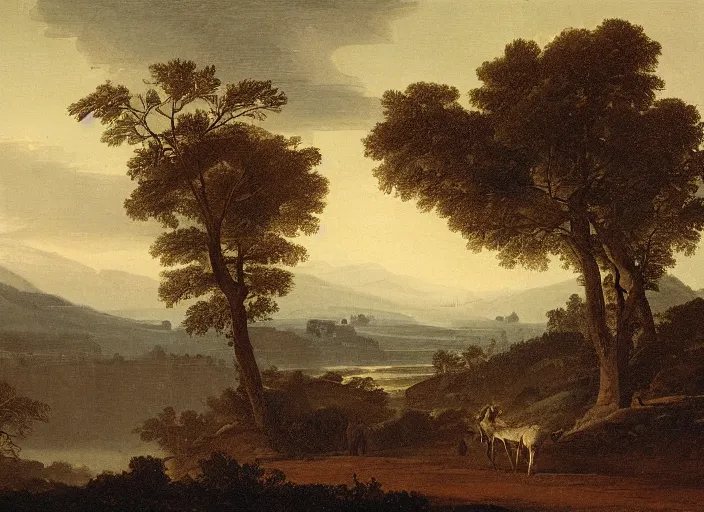 Prompt: highly detailed landscape of the african velt, misty ominous atmosphere : claude lorrain
