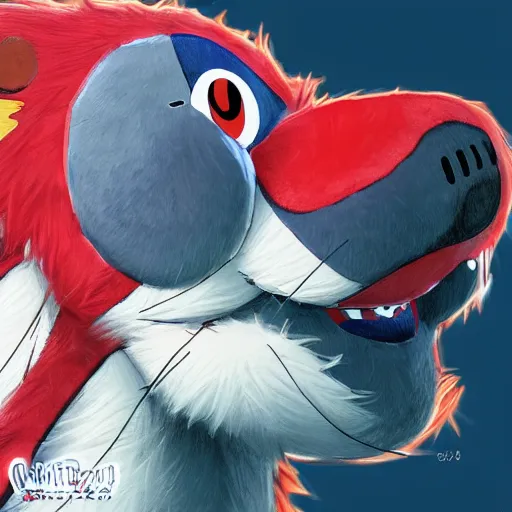 Image similar to anime Portrait of Youppi the Habs Montreal Canadiens Mascot as a very cute powerful and friendly pokemon, highly detailed anime, high evolution, 1990s, legendary, smooth, sharp focus, dynamic lighting, intricate, trending on ArtStation, illustration pokemon, art by WLOP