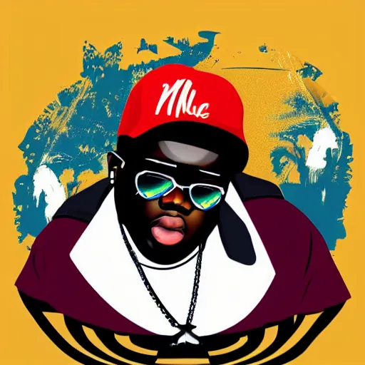 Image similar to biggie smalls, digital art, iconic icon, 2 d vector logo, cartoon, t - shirt design