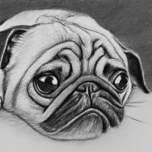 Image similar to sketchbook pencil drawing of a pug centipede, photo