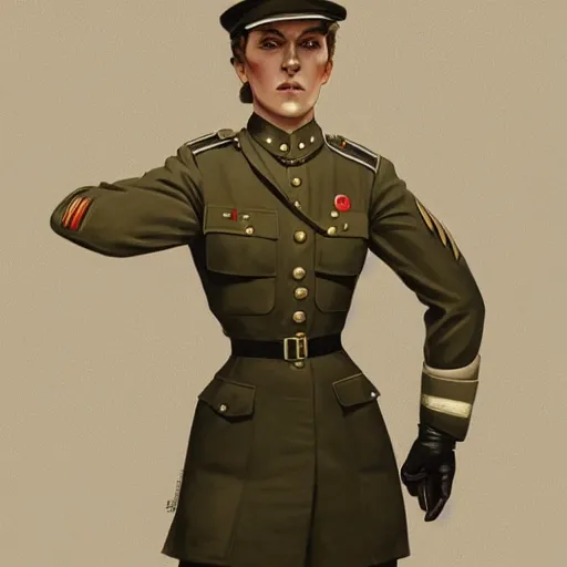 Image similar to full body portrait of addison rae in nazi female uniform, intricate, elegant, highly detailed, digital painting, artstation, smooth, sharp focus, illustration, art by artgerm and greg rutkowski and alphonse mucha, 8 k