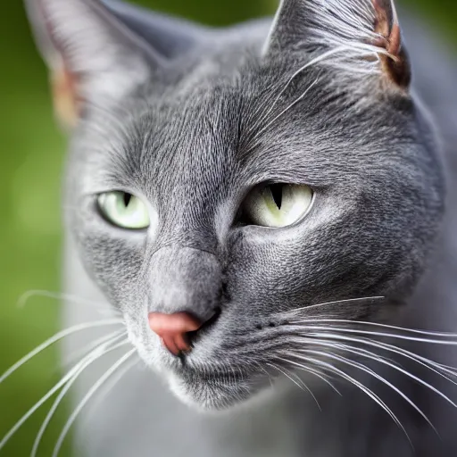 Prompt: portrait of an antropormorphic gray cat using with clothes, (EOS 5DS R, ISO100, f/8, 1/125, 84mm, postprocessed, crisp face, facial features)