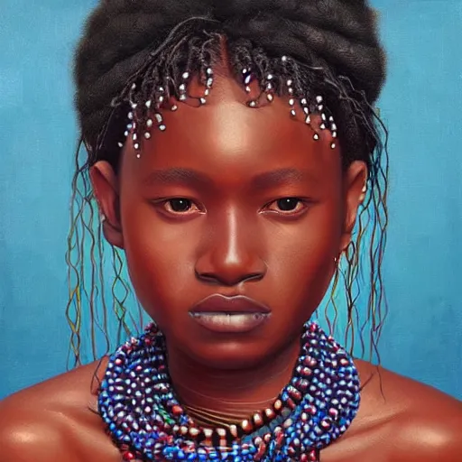 Prompt: “sango God of thunder plaited beads hair cowry Nigerian lightning facial details proportionate dark skinned symmetrical digital art oil painting Edward hooper”