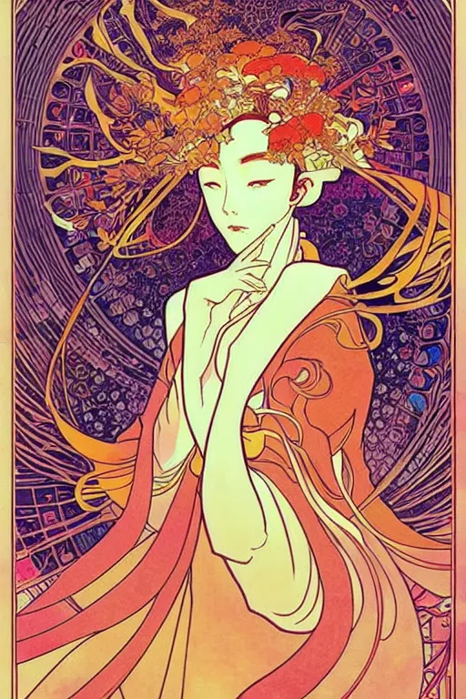 Image similar to phoenix, victo ngai style, alfons mucha style, ， from china, style of studio ghibli, chinese style